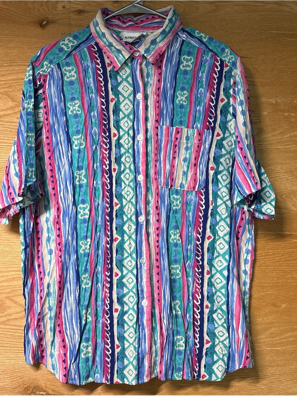 Alfred Dunner Teal, Blue, Pink & White Striped Casual Button-Down